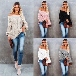 Women's Sweaters Off Shoulder Large Loose Knit Amazon One Line Neck Solid Colour Pullover Sweater For Women