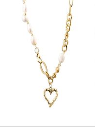 Natural Baroque Pearl Love pendant necklaces Female Stitching Ins Trendy Hip Hop Clavicle Chain Small Design Versatile Necklace2100927