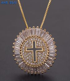 MHSSUN Luxury Round CZ Zircon Necklace Catholic Cross Pendant Chain Necklace Collier Femme Gold Colour Jewellery Christmas Gift8507639