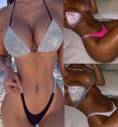 Hirigin Sequins Thong Bikini Set Women Rhinestone Crystal Push Up Padded Swimwear 2020 New Women Bathing Suit Swimming Suit8323266