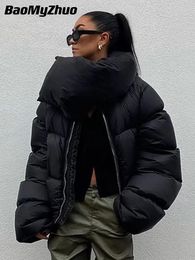 Women's Down Parkas Women's Winter Scarf Collar Jacket Solid Thick Warm Loose Bubble Cotton Coats Female Black Puffer Parkas Casual Outwear 231213