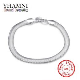 YHAMNI 100% original Jewelry S925 Stamp Solid Silver Bracelet New Trendy 925 Silver Snake Chain Bracelet for Women and Men H164258t