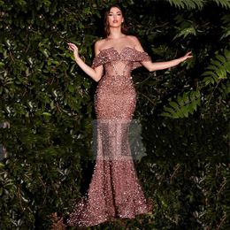 2024 New Sequins Princess Evening Party Dress Elegant V-Neck Off Shoulder Backless Illusion Mermaid Prom Formal Gowns Robe De Soiree