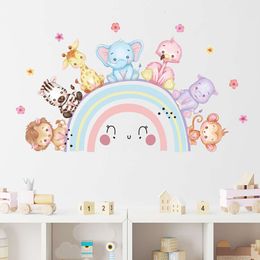 Hand Paint Colourful Rainbow Cute Animals Wall Stickers Elephant Lion Kids Room Wall Decals for Living Room Bedroom Home Decor