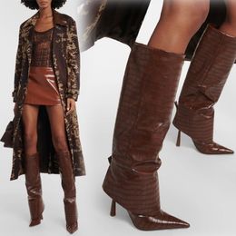 Herbst- und Winter von Frauen neue Frauen über knieton langen Stiefel fashionspunkte plissierte dünne High Heel-Oberschenkelstiefel Frauen lange Stiefel Größe 34-43