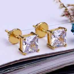 Fashion 18K Gold Hiphop Iced Out CZ Cubic Zircon Square Stud Earrings 04 06 08cm Gifts for Men Full Diamond Earring Studs Rappe3137419