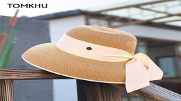 Women Ring Top Verano Straw Hat Summer WideBrimmed Boater Hat Elegant Ladies Sun Hats Ribbon Band Fedora Hat Chuch Derby 2207162077336