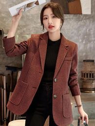 Womens Suits Blazers Green Plaid Suit Jacket Women Spring Autumn Black Coat Fashion Blazer Vintage Brown Outwear Female Professional Top Y2k 231212