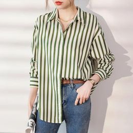 Women's Blouses Ladies Fashion Casual Stripe Shirts Blouse Women Tops Woman Button Up Shirt Female Girls Long Sleeve Clothes BVy3232