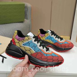 Designer Casual Shoes Rhyton Sneakers Vintage Platform Shoes Leather Embroidery Thick Soled Shoes Retro Print Couple Height Increase Sport Shoes