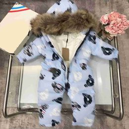 New newborn baby jumpsuit Winter warm kids designer clothes Size 75-110 Bear pattern print Hooded down boy girl overcoat Dec05