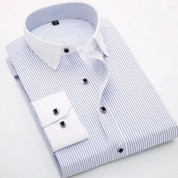 Men's Casual Shirts French Cuff Dress Shirt White Long Sleeve Formal Business Stylish Striped For Men With Cufflinks