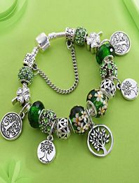 Tree of Life bracelet Strands green thousand face crystal large hole beads painted leaf flower jewelry1156598