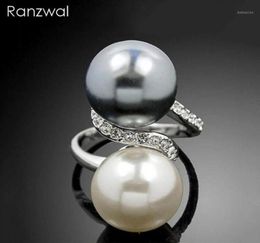 Ranzwal Fashion Big Double Simulated Pearl Rings for Women Rhinestone Inlay Finger Ring Jewelry Gifts US SIZE 6916047769