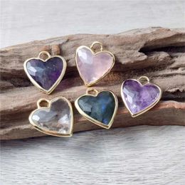 Pendant Necklaces FUWO 1PCS Natural Semi-Precious Stone Golden Plated Heart-Shaped Crystal Accessories For Women Jewelry Making PD471