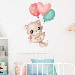 1pc Hand-paint Cute Baby Cute with Balloons Heart Shape Wall Stickers Baby Nursery Wall Decals for Kids Room Bedroom Home Decor