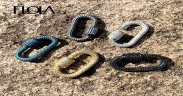 Charms FLOLA Crystal CZ Micro Pave Oval Shape Screw Clasp Gold U Lock Carabiner Bracelets For Jewelry Making Chma044636529