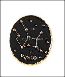 Pins Brooches Jewellery Twee Constellations Round Brooch Pin Gold Letters Circle Alloy Cor Badges Women Backpack Sweater Bag Hat Clo6567628