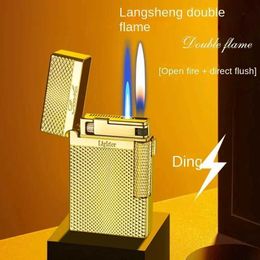 2023 Inflatable Dual Fire Windproof Lighter Metal Outdoor Turbo No Gas Large Firepower Barbecue Cigar Men's High End Gifts