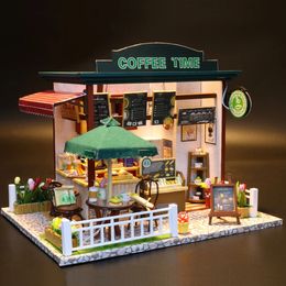 Architecture/DIY House Coffee Shop Doll House Mini Doll House DIY Small House Kit Production Room Princess Toys Home Bedroom Decoration with Furniture 231212