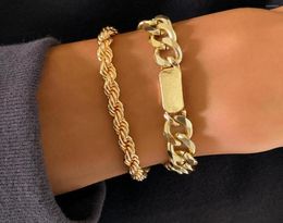 Charm Bracelets IngeSightZ ed Metal Rope Chain Bangles Multi Layered Gold Color Curb Cuban For Women Wrist Jewelry3462385