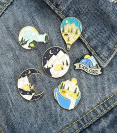 Sky Mountain Shape Alloy Brooches Coffee Moon Explore Camping Model Pins Balloon Circle Backpack Hat Badge Jewellery Whole Acces7088565