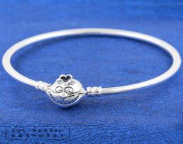 925 Sterling Silver Bangle Bracelet with Smiling Cat Clasp Fits European Jewellery Charm Bracelets9878250