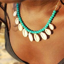 Chokers Green White Choker Cowrie Shell Beaded Statement Necklace Women Sea Shells Surf Girl Beach Jewellery Boho Summer Gifts316g