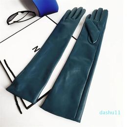 Women natural sheepskin leather long glove lady genuine leather touch screen driving glove 45cm
