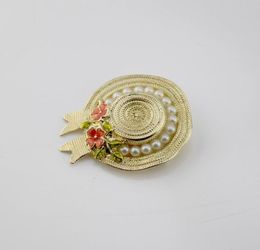 New Fashion Trendy Women Brooch Pin 18K Yellow Gold Plated Flower Pearl Hat Design Pin Brooch for Girls Women Party Wedding Nice G2653426