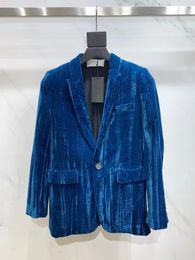 Women's Suits Blue Velvet Suit Autumn And Winter High-grade Temperament Excellent Texture Commuting Leisure