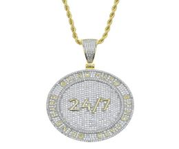 Drop ship hip hop penadnt Necklace with gold plated engraved Letter Grind Hard with Full Cubic zircon Paved Round Charm Punk style3665409