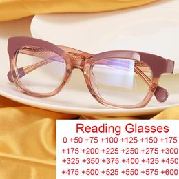 Sunglasses Luxury Small Oval Anti Blue Light Reading Glasses Women Fashion Brand Double Colour Frame Computer Magnifying Eyewear 2