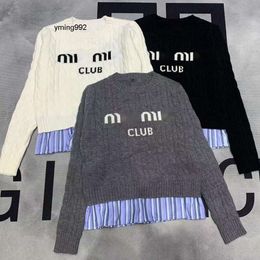 XY24 Winter wool knitwear women sweaters designer sweater miu embroidery panel knit MIUMIUs skirt women's pullover Sweater fashion fake two piece shirt dress