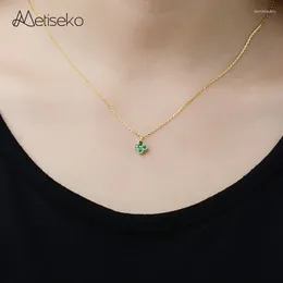 Pendants Metiseko 925 Sterling Silver Plated 14K Gold Emerald Colour Four-leaf Clover Necklace Collar De Flores French Style For Women