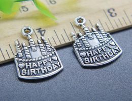 Whole 100pcs Birthday Cake Alloy Charms Pendant Retro Jewelry Making DIY Keychain Ancient Silver Pendant For Bracelet Earrings5964512