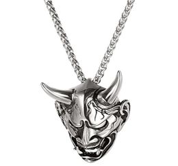 Men039s Gothic Punk Style Jewellery Stainless Steel Silver Black Devil Horn Skull Pendant Necklace AmuletProtectionDecoration9279867