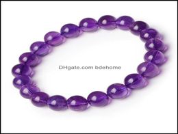 Beaded Strands Bracelets Jewelry 8Mm Round Beaded Strand Shape Genuine Natural Purple Amethyst Crystal Gemstone Beads Bracelet For9309150