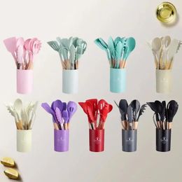 Cooking Utensils 12Pcs Silicone Set Nonstick Cookware Spatula Shovel Egg Kitchenware Beaters Wooden Handle Kitchen Tool 231213
