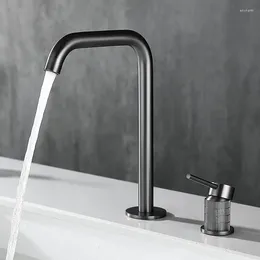 Kitchen Faucets All Copper Gun Ash Split Type Three Hole Basin Faucet Cold And Water El Household Washbasin MT2070