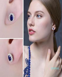 Hot Sale JPalace Created Blue Sapphire Stud Earrings 925 Sterling Silver Earrings For Women Korean Earings5818445
