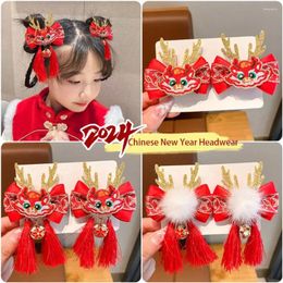 Hair Accessories Lovely Children Red Hairpin Mascot Dragon Horn Chinese Year Headwear Girl Hanfu Side Clip Sweet Baby