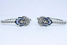 Blue Pansy Flower Hoop Earrings Earring jewelry 925 sterling Silver Women p earring with logo ale Gift 290775C015875403