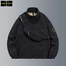 plus size coat stone Men's sweater island Autumn and winter Ollie fleece jacket men Korean version of the trend belt pack cardigan hoodie thickened 2023-3XL Hanging bag