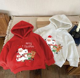 Christmas girls red hoodies kids letter Santa Claus reindeer printed long sleeve sweatshirt children all-matching casual jumper Z6003