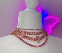 rose gold pink CZ Miami cuban link chain butterfly Necklace Iced Out bling Zircon fashion choker necklace hip hop women jewelry1387489