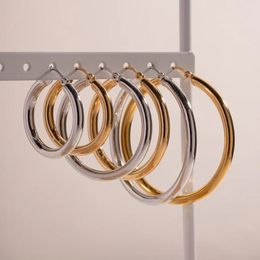 Hoop Earrings Minar Classic 18K Gold Silver PVD Plated Stainless Steel 20 22 30 40mm Hollow Round Circle For Women Man Unisex