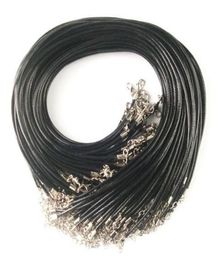 Cheap Black Wax Leather Necklace Beading Cord String Rope 45cm Extender Chain with Lobster Clasp DIY jewelry components6308061