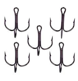 Fishing Hooks 50 PCS 2 4 6 8 10 Black Hook High Carbon Steel Triple Inverted Tackle Round Bend For Bass1463063