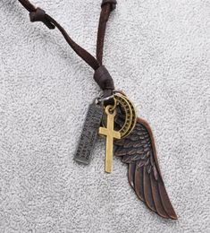 Feather Angel Wings Necklace Pendants Vintage Brown Leather Neckless for Women Men Jewellery Boys Necklace Statement Necklace8077852